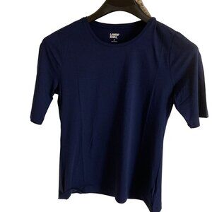 Lands End Blue Tencel Short Sleeve Crew Neck Tee Shirt - M